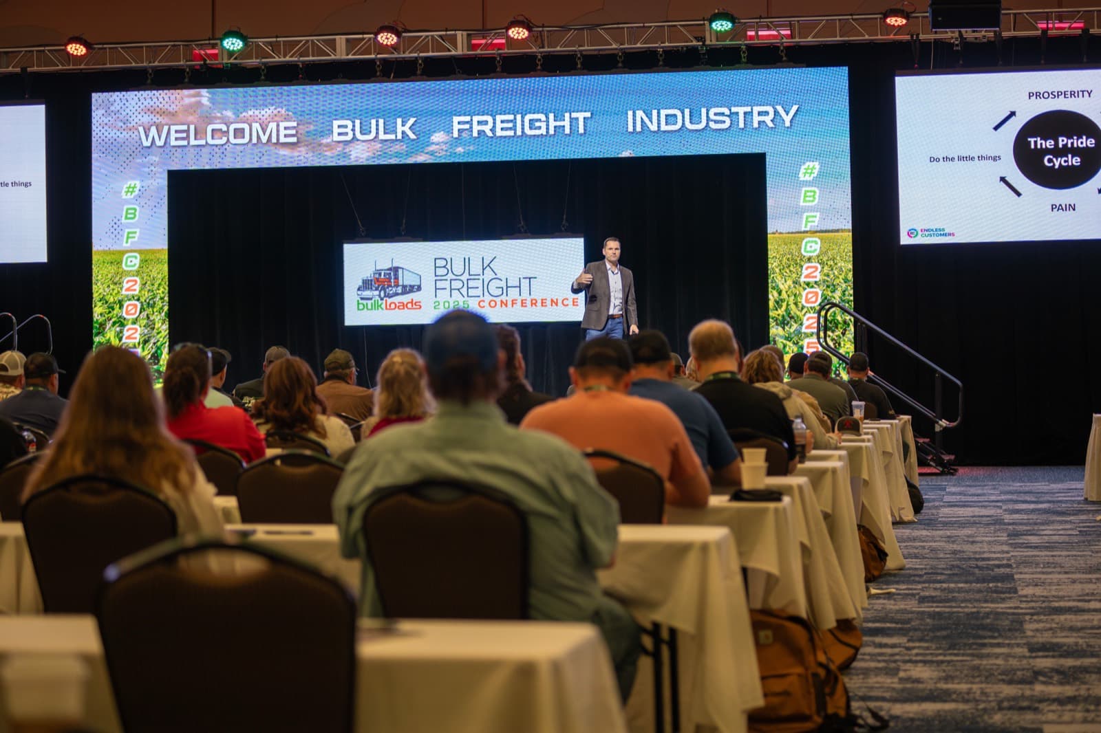 Main stage keynote welcoming the bulk freight industry to a packed room